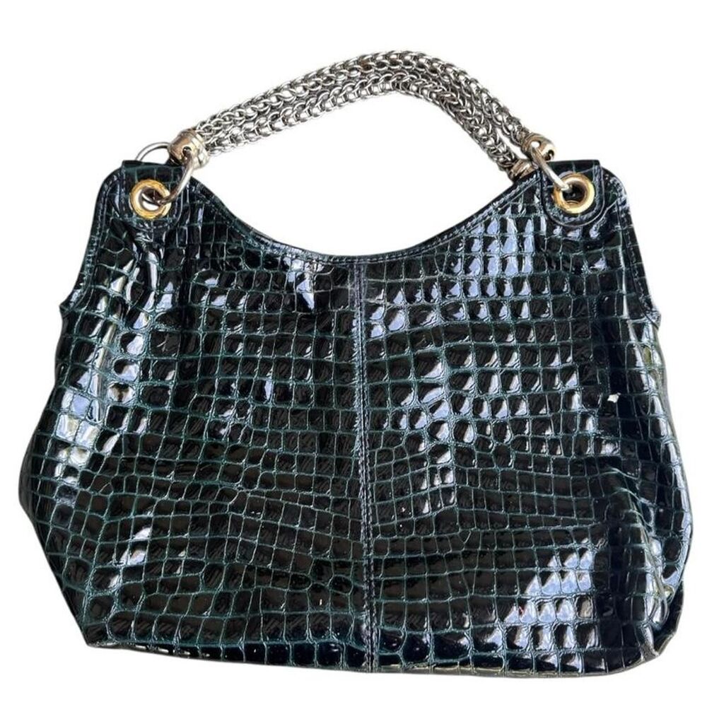 Antonio Melani Crocodile-Embossed Genuine Leather Hobo Shoulder Bag chain strap